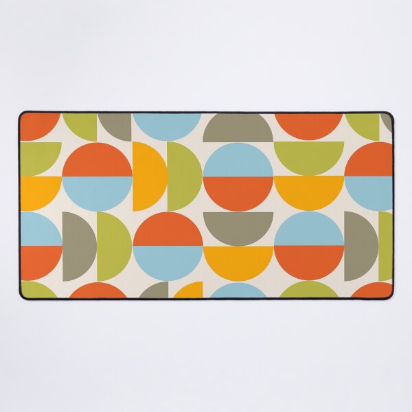 Item preview, Mid Century Geometric Half circles pattern in orange, khaki, red, cyan and green designed and sold by Yasminepatterns .