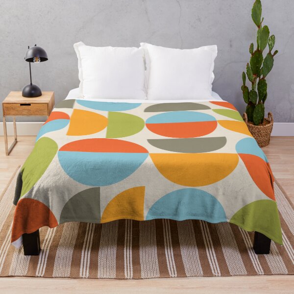 Item preview, Mid Century Geometric Half circles pattern in orange, khaki, red, cyan and green designed and sold by Yasminepatterns .