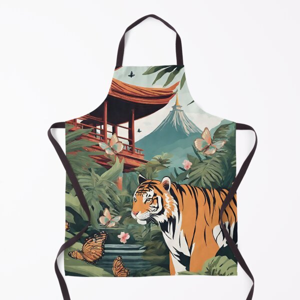 Item preview, Tiger and butterfly, plants, flowers, nature, pagoda, China. designed and sold by Sugar Wisdom .