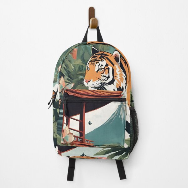 Item preview, Tiger and butterfly, plants, flowers, nature, pagoda, China. designed and sold by Sugar Wisdom .