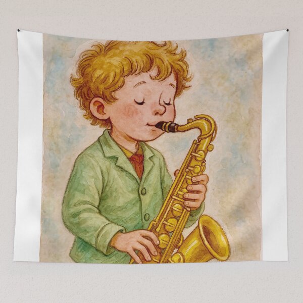 Artikelvorschau, Ein Junge spielt Saxophon entworfen und verkauft von Steffani Lehmann.