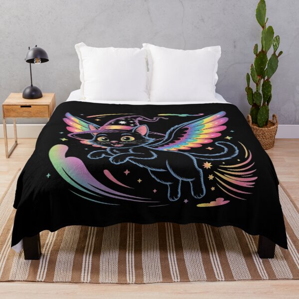 Item preview, Flying Witch Cat with Rainbow Wings – Funny Halloween designed and sold by WikaKowalczyk.