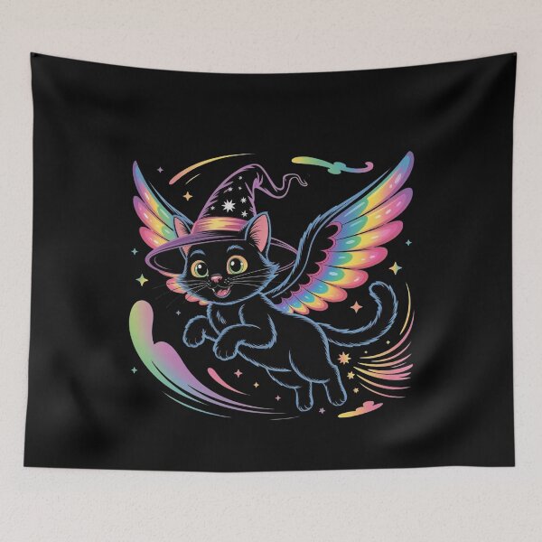 Item preview, Flying Witch Cat with Rainbow Wings – Funny Halloween designed and sold by WikaKowalczyk.
