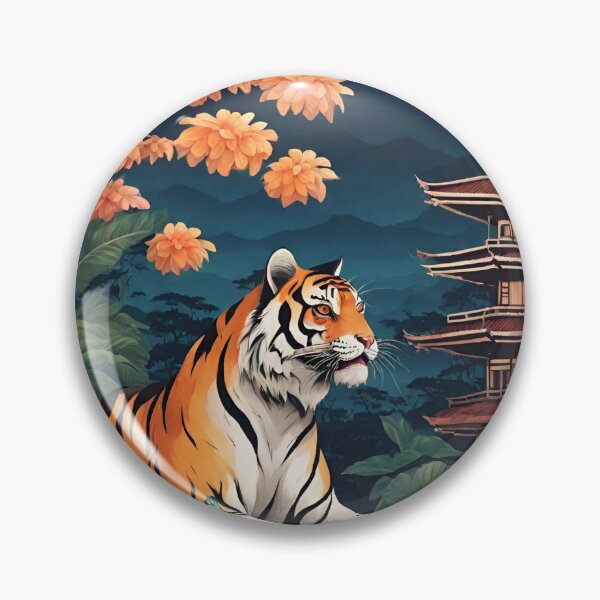 Item preview, Tiger and butterfly, plants, flowers, nature, pagoda, China designed and sold by Sugar Wisdom .