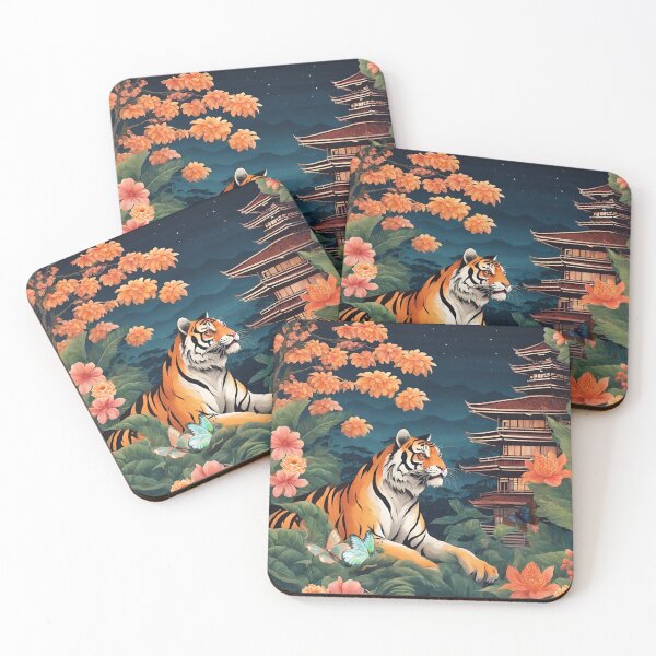 Item preview, Tiger and butterfly, plants, flowers, nature, pagoda, China designed and sold by Sugar Wisdom .