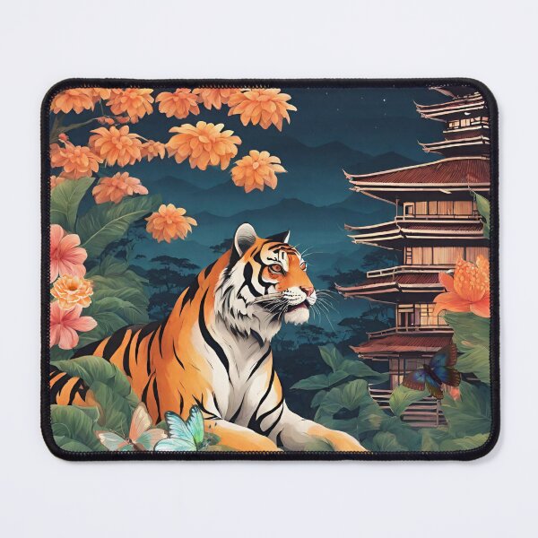 Item preview, Tiger and butterfly, plants, flowers, nature, pagoda, China designed and sold by Sugar Wisdom .