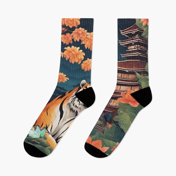 Item preview, Tiger and butterfly, plants, flowers, nature, pagoda, China designed and sold by Sugar Wisdom .