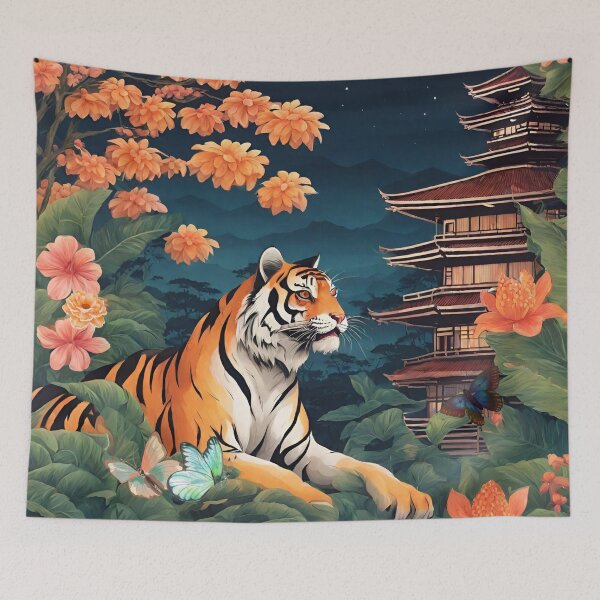 Item preview, Tiger and butterfly, plants, flowers, nature, pagoda, China designed and sold by Sugar Wisdom .