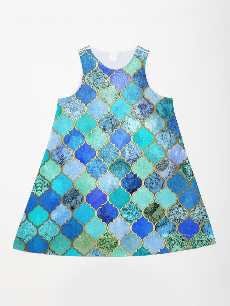 Cobalt Blue, Aqua & Gold Decorative Moroccan Tile Pattern" A-Line Dress for  Sale by micklyn | Redbubble