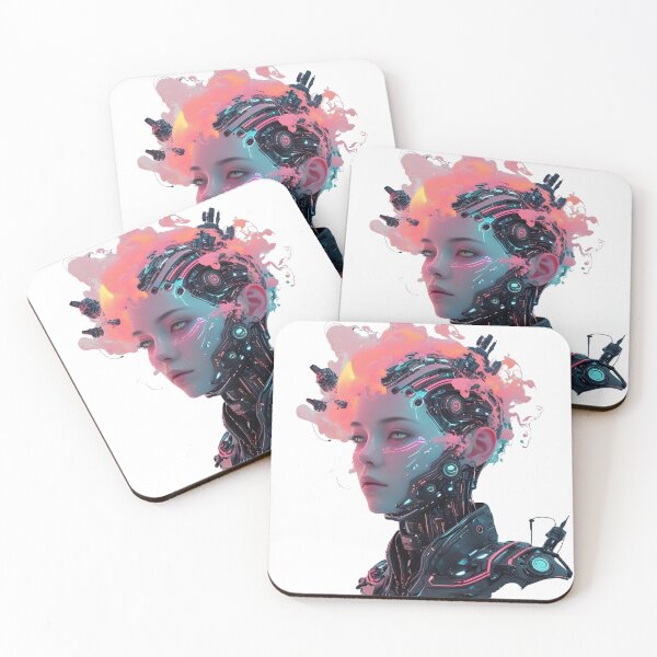 Item preview, Neon Mind – Cyberpunk Female AI Portrait designed and sold by Pixel--Threads.
