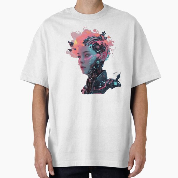 Item preview, Neon Mind – Cyberpunk Female AI Portrait designed and sold by Pixel--Threads.