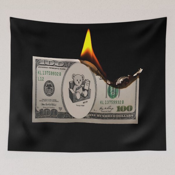 Item preview, Depressed Therapy Bear on Burning 100 Dollar Bill – Dark Humor T-Shirt designed and sold by Dark Humor Designs Co..