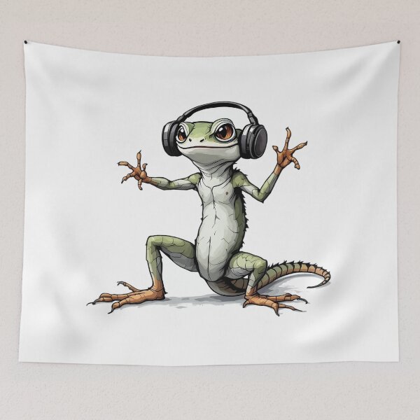 Item preview, A lizard dancing with headphones on designed and sold by DOG DESIGN.