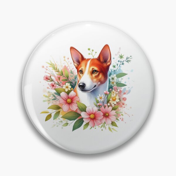 Item preview, beautiful Basenji Mix dog with various leaves and colorful flowers designed and sold by Marcoshop10.