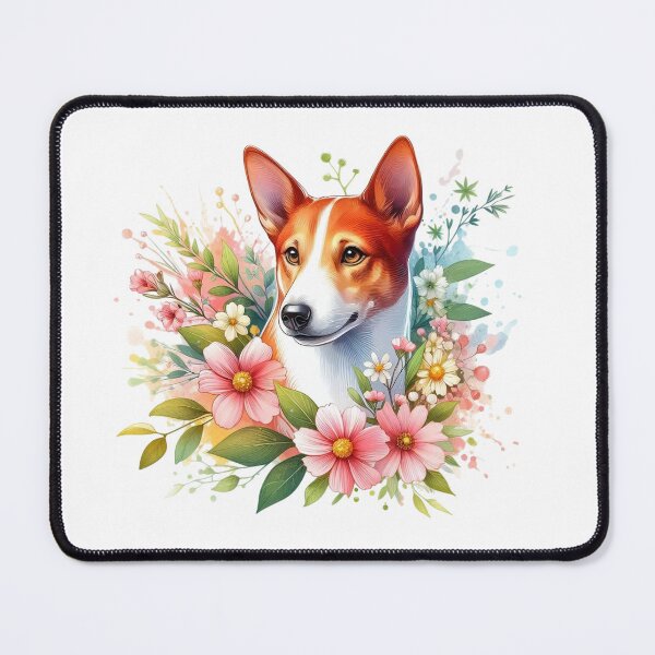 Item preview, beautiful Basenji Mix dog with various leaves and colorful flowers designed and sold by Marcoshop10.