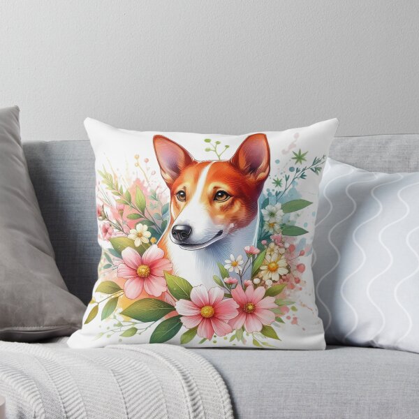 Item preview, beautiful Basenji Mix dog with various leaves and colorful flowers designed and sold by Marcoshop10.