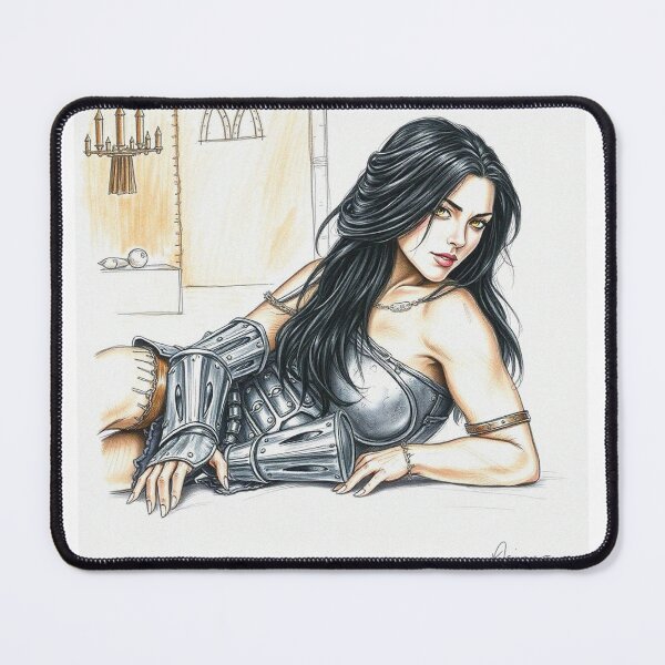 Item preview, Resting Warrior woman in armor fantasy art designed and sold by Vintage Designs +.
