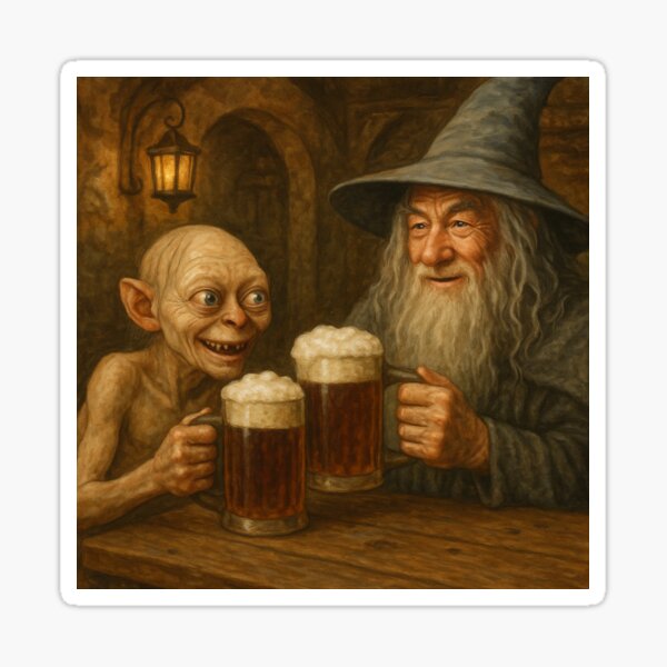 Item preview,  Gollum and Gandalf drinking beer designed and sold by AndrewWorld.