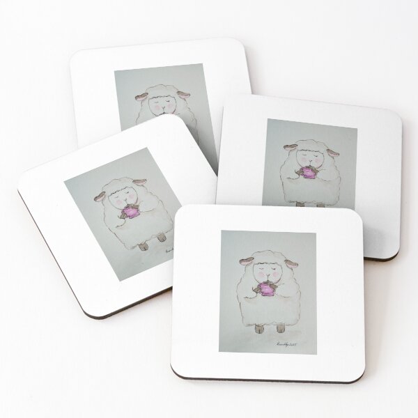 Item preview, Sleepy sheep coffee time original watercolor artwork designed and sold by GwendolynLee.