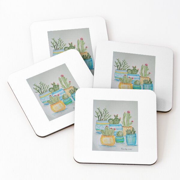 Item preview, Pretty Potted Cactus Plants original watercolor painting designed and sold by GwendolynLee.