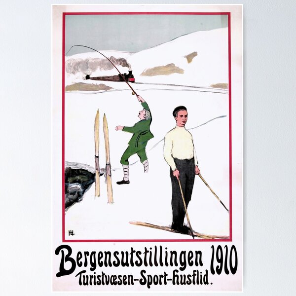 Item preview, Vintage Bergen Poster 1910 | Winter Sports Art Print | Skiing Norway Decor | Historical Exhibition Poster | Scandinavian Wall Art designed and sold by artofuniverse.