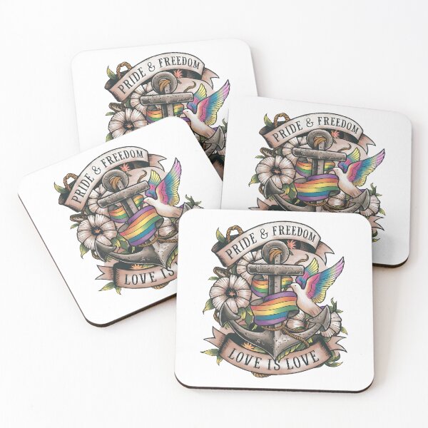 Item preview, Nostalgic Sailor's Pride tattoo design with anchor rainbow ribbon vintage banner Love is Love dove floral old-school tattoo art on white designed and sold by Brian Hibbs.