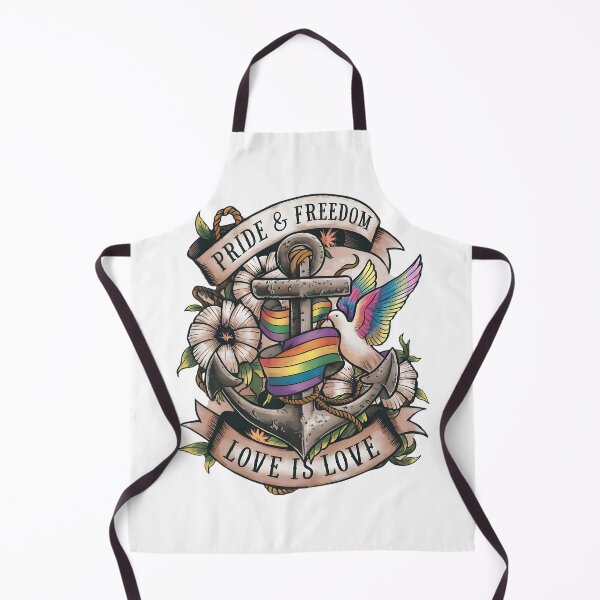 Item preview, Nostalgic Sailor's Pride tattoo design with anchor rainbow ribbon vintage banner Love is Love dove floral old-school tattoo art on white designed and sold by Brian Hibbs.