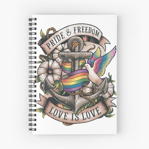 Item preview, Nostalgic Sailor's Pride tattoo design with anchor rainbow ribbon vintage banner Love is Love dove floral old-school tattoo art on white designed and sold by Brian Hibbs.