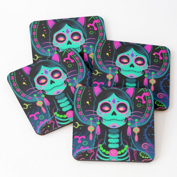 Item preview, Cat Catrina Neon – Day of the Dead Inspired Illustration designed and sold by  Ojo de Lilith.