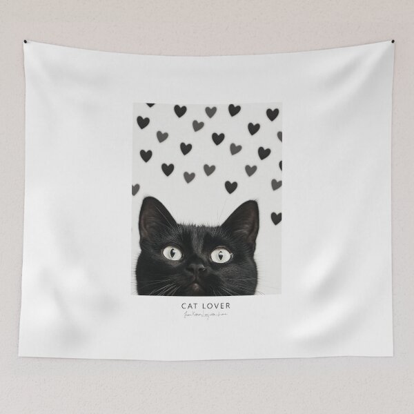 Item preview, Black Cat with Black Hearts against White background designed and sold by Karen Lee J.