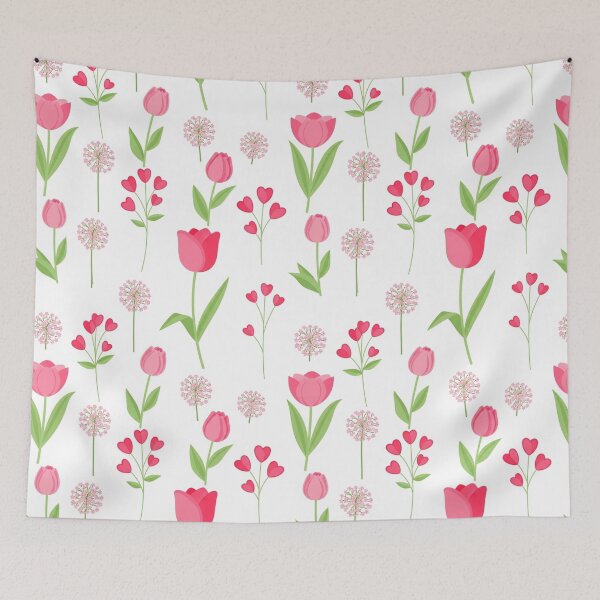 Item preview, Pink Floral Delight - Seamless Pattern with Tulips, Hearts, and Allium Flowers designed and sold by Arte Zen.