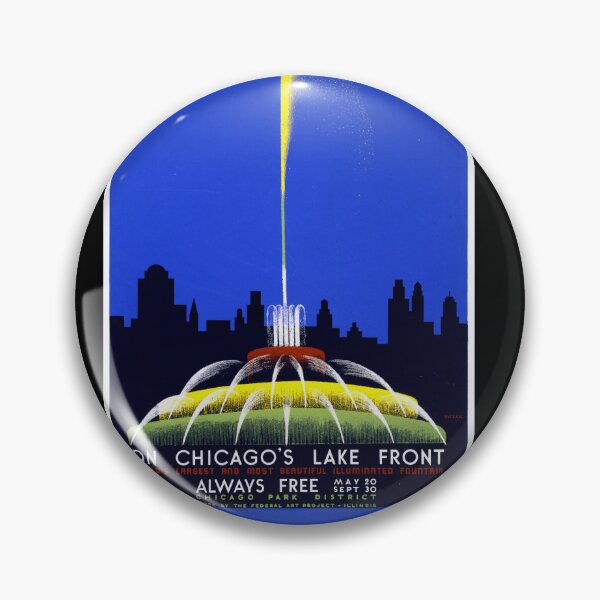 Item preview, Vintage Buckingham Fountain Poster | Chicago WPA Federal Art Project | 1930s Great Depression Era | Bold Colors & Skyline designed and sold by artofuniverse.