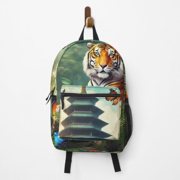 Item preview, Tiger and butterfly, plants, flowers, nature, pagoda, China. designed and sold by Sugar Wisdom .