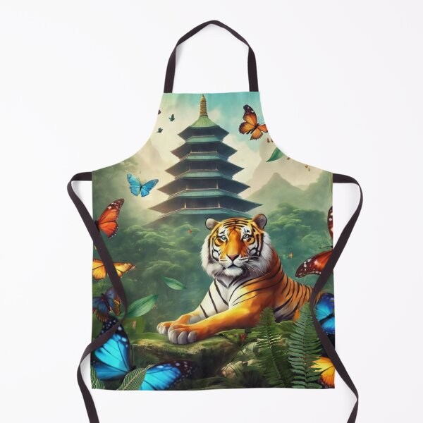 Item preview, Tiger and butterfly, plants, flowers, nature, pagoda, China. designed and sold by Sugar Wisdom .