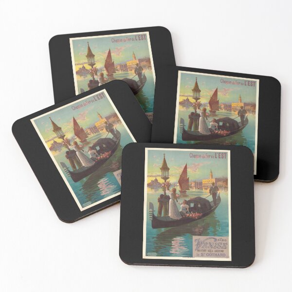 Item preview, Vintage Art Nouveau Travel Poster | Paris to Venice Railway | Chemin de Fer de l'Est | Gondola Scene | Romantic Sunset Decor designed and sold by artofuniverse.