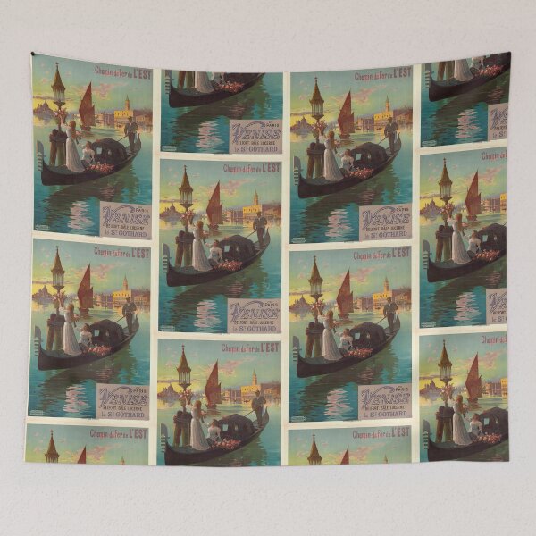 Item preview, Vintage Art Nouveau Travel Poster | Paris to Venice Railway | Chemin de Fer de l'Est | Gondola Scene | Romantic Sunset Decor designed and sold by artofuniverse.