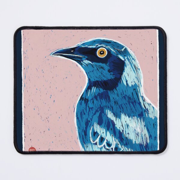 Item preview, Blue eared starling, lino cut style art designed and sold by Ilikeiwantilove.