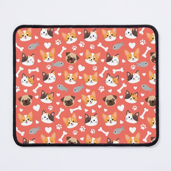 Item preview, Cute Cats & Dogs Faces Pattern - Pet Love Coral Red designed and sold by DropRomance.