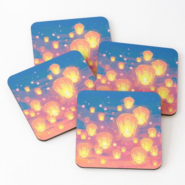 Item preview, The cozy sunset  sky with Japanese Lanterns. Anime Aesthetic Illustration designed and sold by AnGoArt.