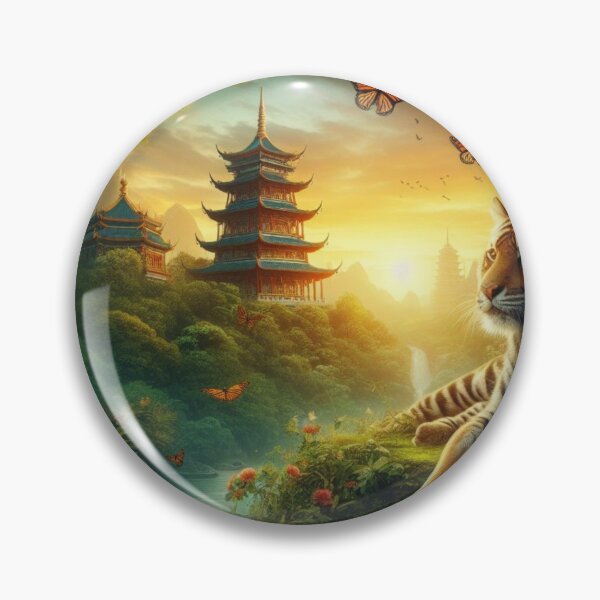 Item preview, Tiger and butterfly, plants, flowers, nature, pagoda, China designed and sold by Sugar Wisdom .