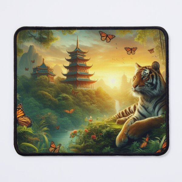 Item preview, Tiger and butterfly, plants, flowers, nature, pagoda, China designed and sold by Sugar Wisdom .