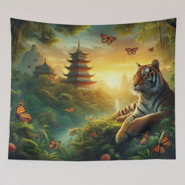 Item preview, Tiger and butterfly, plants, flowers, nature, pagoda, China designed and sold by Sugar Wisdom .