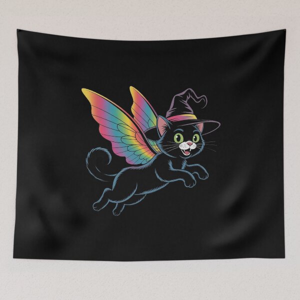 Item preview, Flying Witch Cat with Rainbow Wings – Funny Halloween designed and sold by WikaKowalczyk.