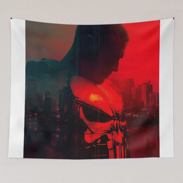 Item preview, Dark urban silhouette – red vengeful skull designed and sold by LoomisDreams.