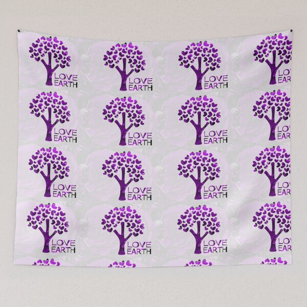 Aperçu de l'œuvre Amour Terre, arbre en forme d'amour violet sur fond blanc créée et vendue par wallartofmio.