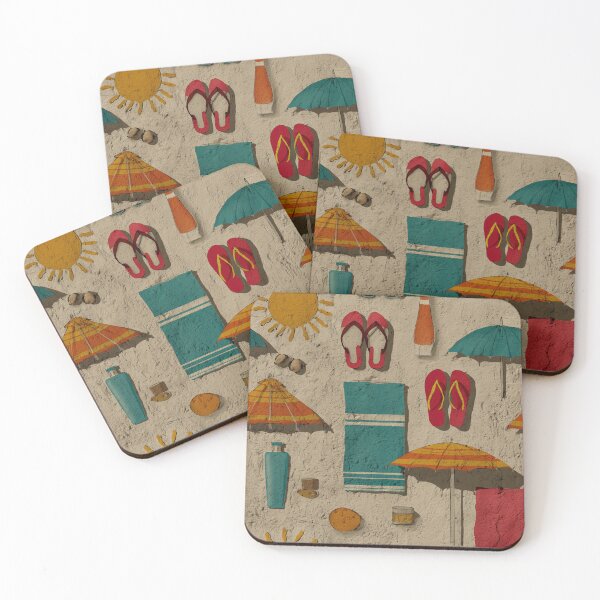 Item preview, Vintage summer pattern – towels, umbrellas & flip flops designed and sold by LoomisDreams.