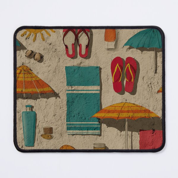 Item preview, Vintage summer pattern – towels, umbrellas & flip flops designed and sold by LoomisDreams.