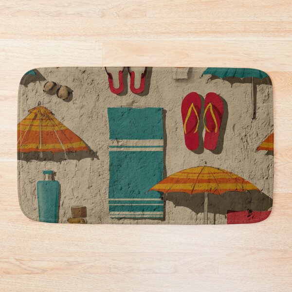 Item preview, Vintage summer pattern – towels, umbrellas & flip flops designed and sold by LoomisDreams.