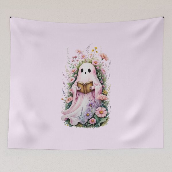 Item preview,  Love books, Read more books, Ghost book flowers, Ghost with Flowers, Ghost with Books, Pink Ghost designed and sold by KolorellaS.