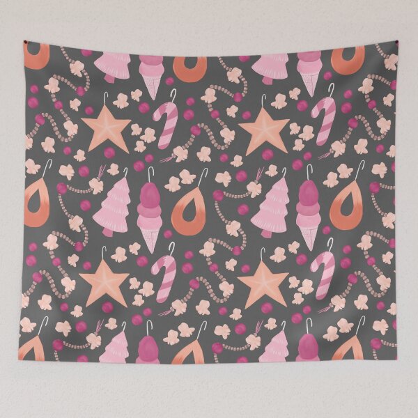 Item preview, Orange and pink Christmas ornaments with popcorn on gray designed and sold by katerosestudios.